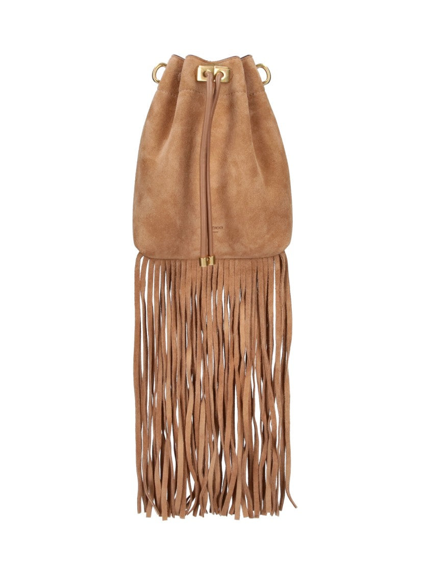 Jimmy Choo Bon Bon Brown Suede Fringe Drawstring Bucket Bag