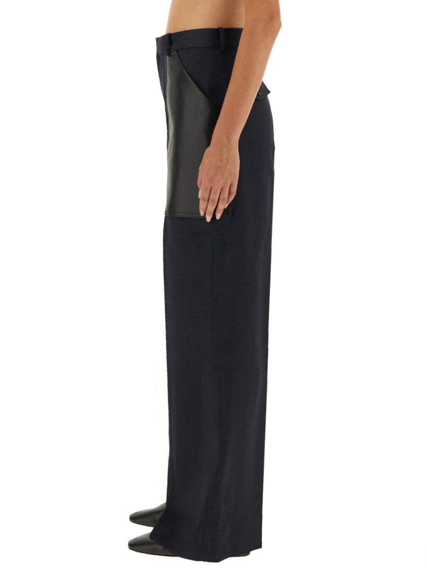 Bottega Veneta Wide-Leg Pants With High Waist And Contrast Leather Pockets