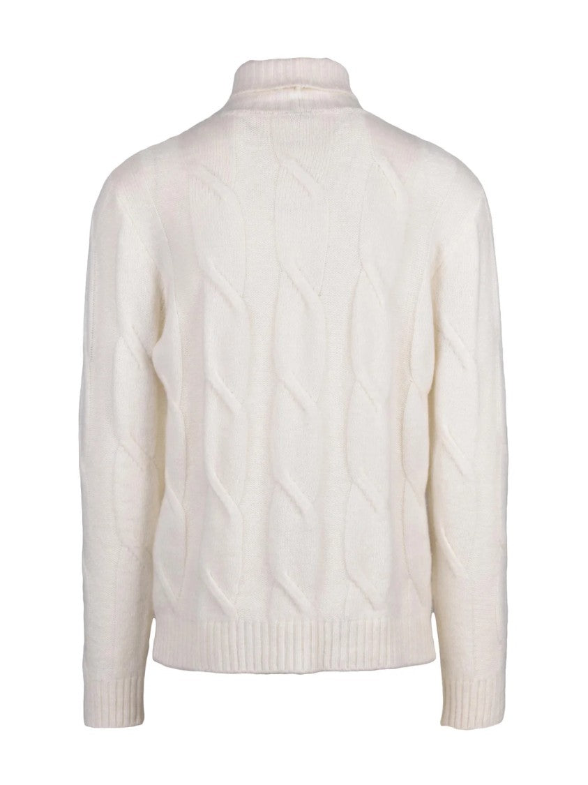 Eleventy High Neck Cable Knit Sweater In Refined Yarn Blend