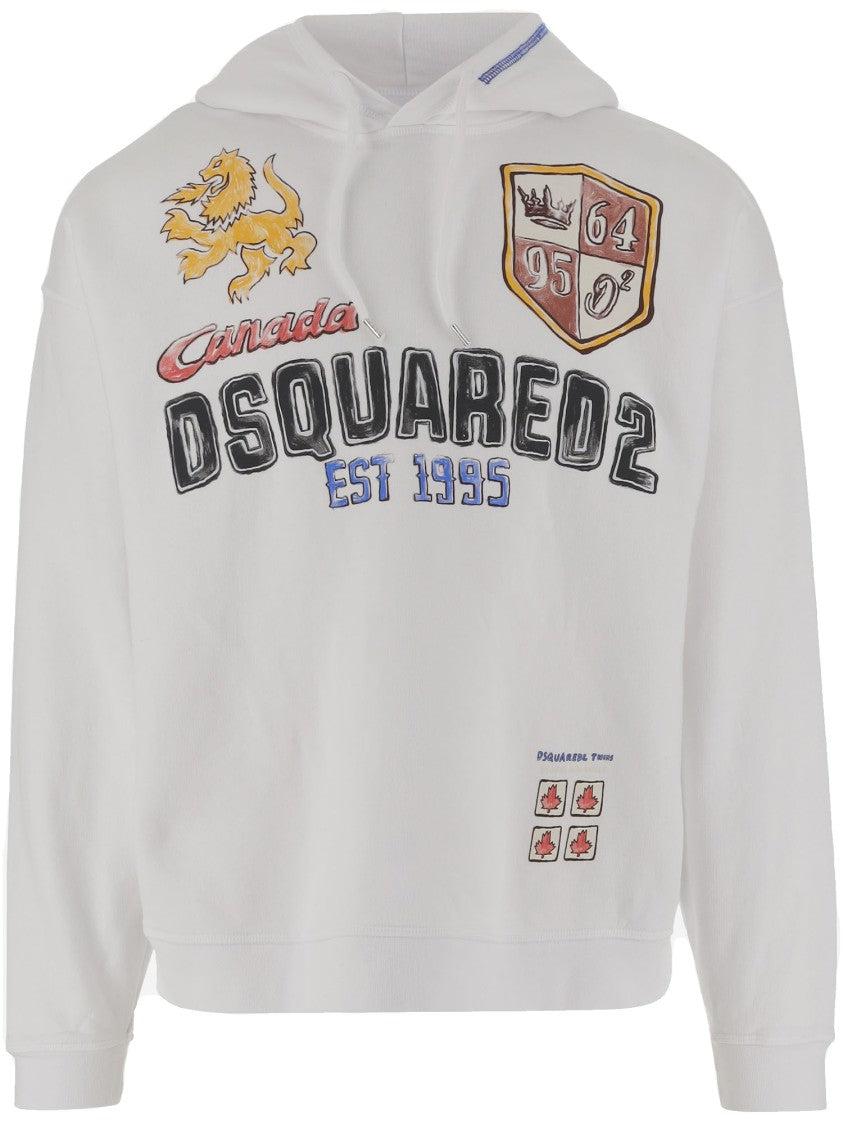Dsquared2 Cotton Sweatshirt With Adjustable Hood And Logo Print