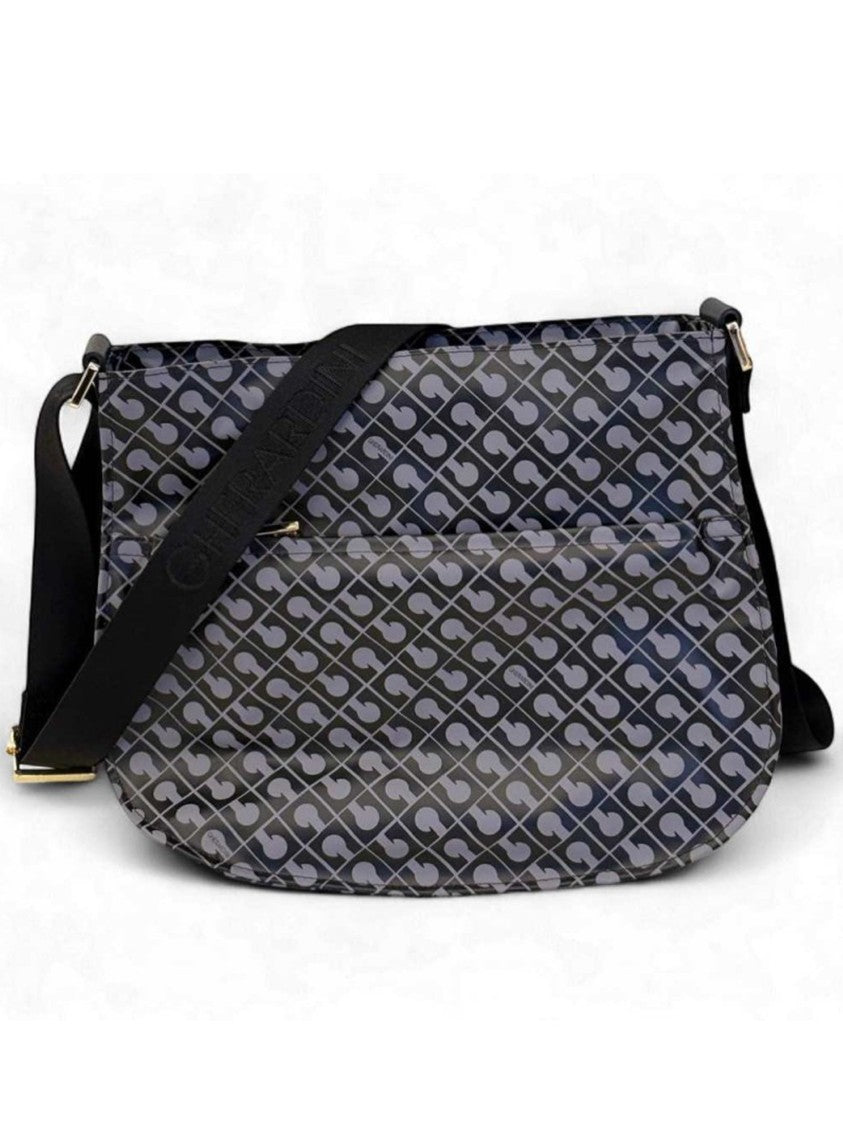 Gherardini Grey Curved Geometric Pattern Crossbody Satchel