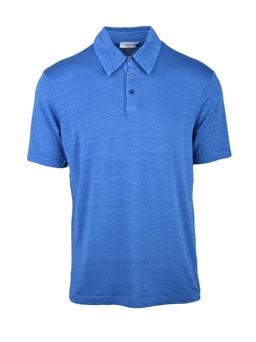 Wool & Co Light Blue Pique Linen Polo Shirt
