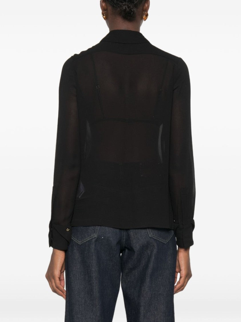 Elisabetta Franchi Sheer Black Classic Collar Blouse