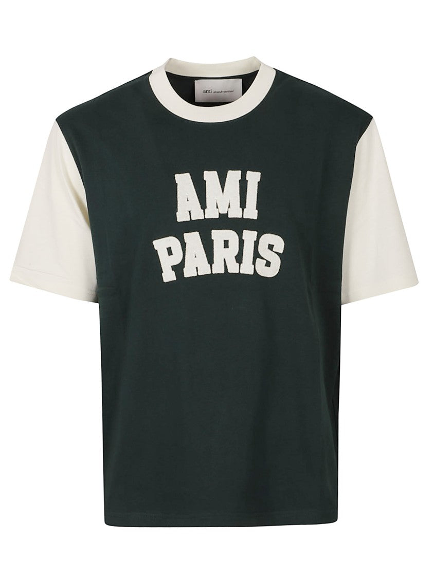Ami Paris Boxy-Fit T-Shirt With Contrast Sleeves And Collegiate Detail