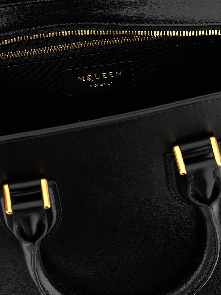 Mcqueen Large Smooth Calf Leather Handbag With Embossed Logo And Adjustable Strap