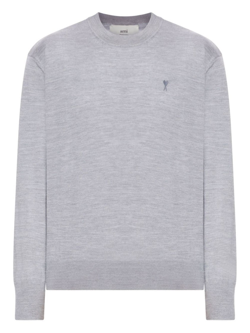 Ami Paris Grey Embroidered Logo Crew Neck Sweater