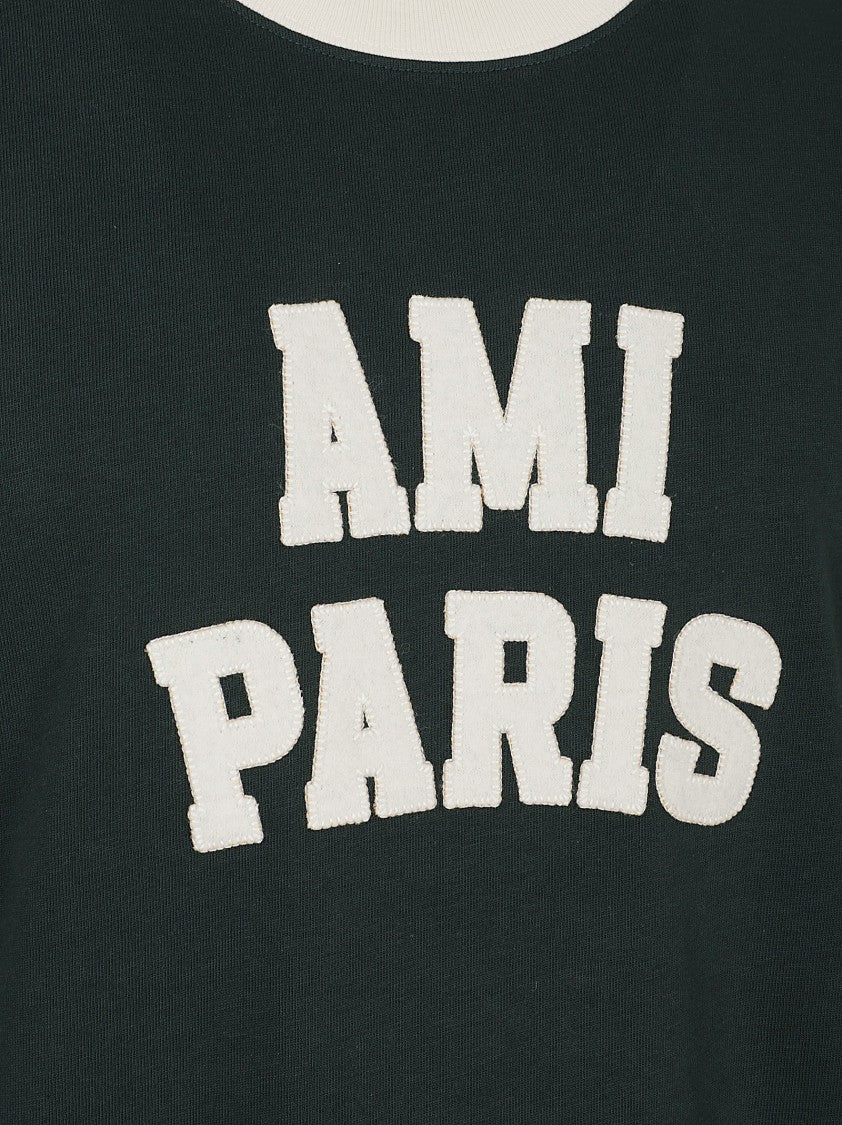 Ami Paris Boxy-Fit T-Shirt With Contrast Sleeves And Collegiate Detail