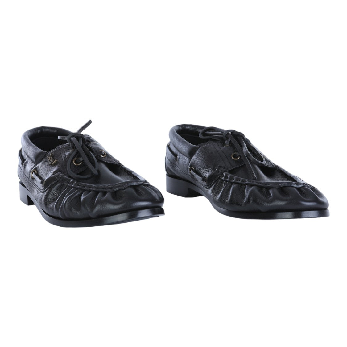 Saint Laurent Black Gathered Leather Metallic Accent Loafers