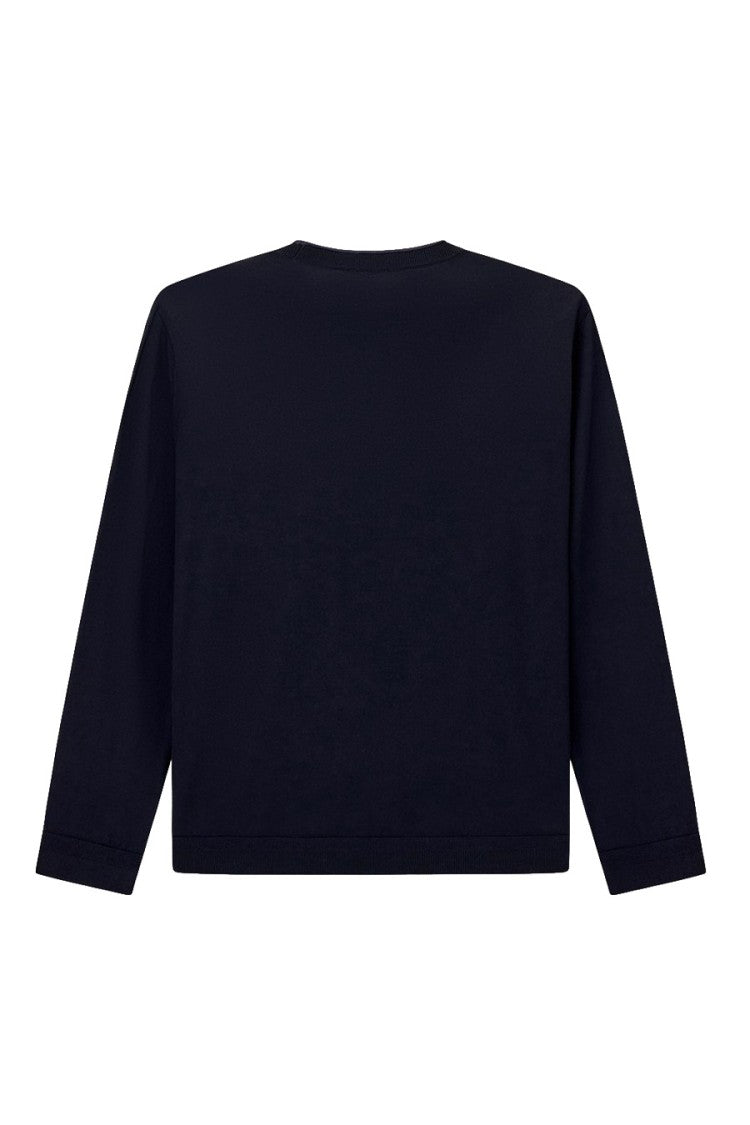 Emporio Armani Navy Tipped Crewneck Wool Sweater