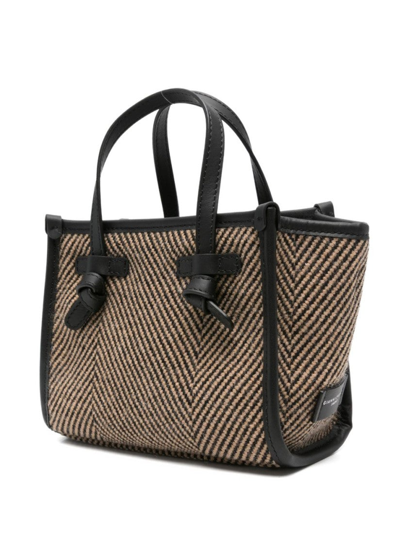Gianni Chiarini Textured Herringbone Tote Bag With Leather Accents