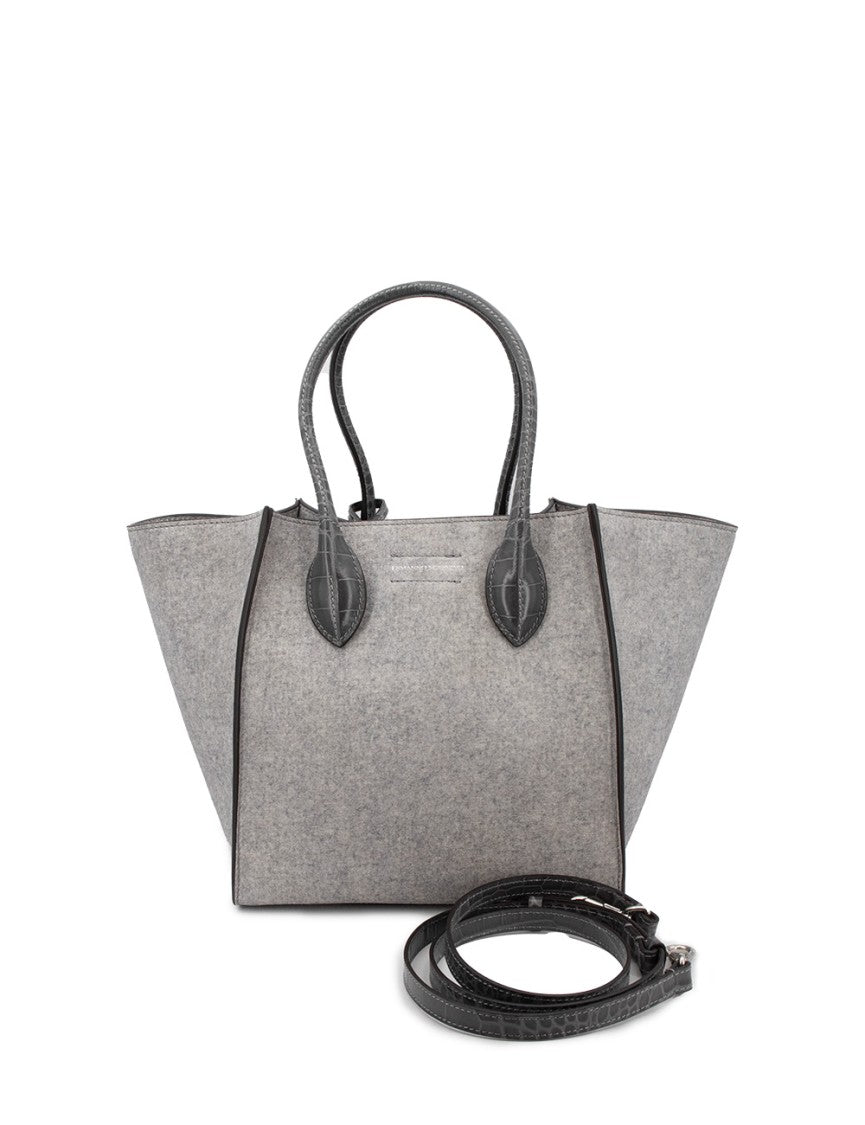 Ermanno Scervino Trapezoidal Melange Texture Handbag With Crocodile-Print Accents