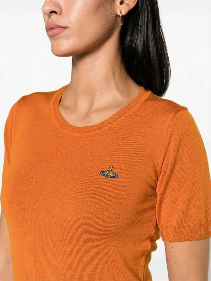 Vivienne Westwood Fitted Short-Sleeved Wool Sweater With Embroidered Emblem