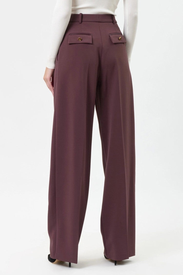 Elisabetta Franchi Burgundy High-Waisted Pleated Polyester-Blend Wide-Leg Pants