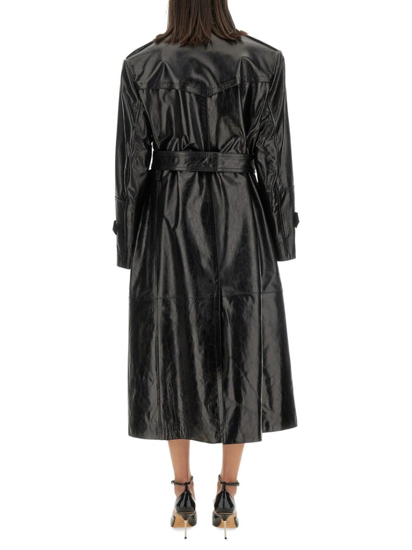 Sportmax Glossy Black Lamb Leather Alfeo Coat