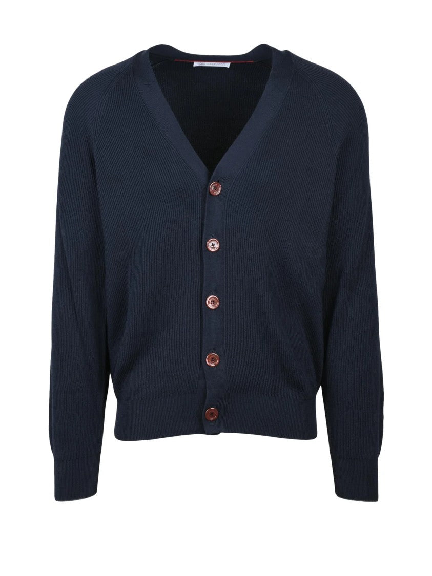 Brunello Cucinelli Blue V-Neck Cotton Cardigan