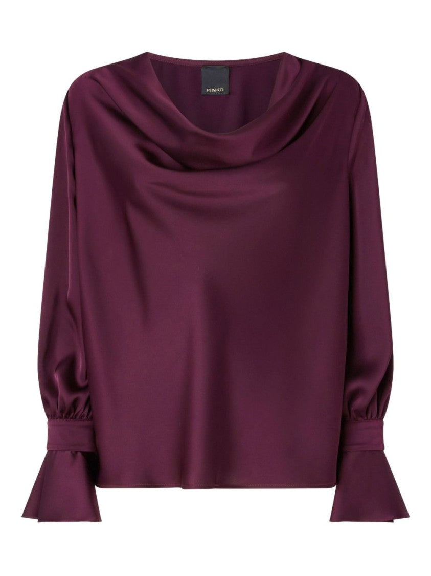 Pinko Bordeaux Blouse With Draped Cowl Neckline