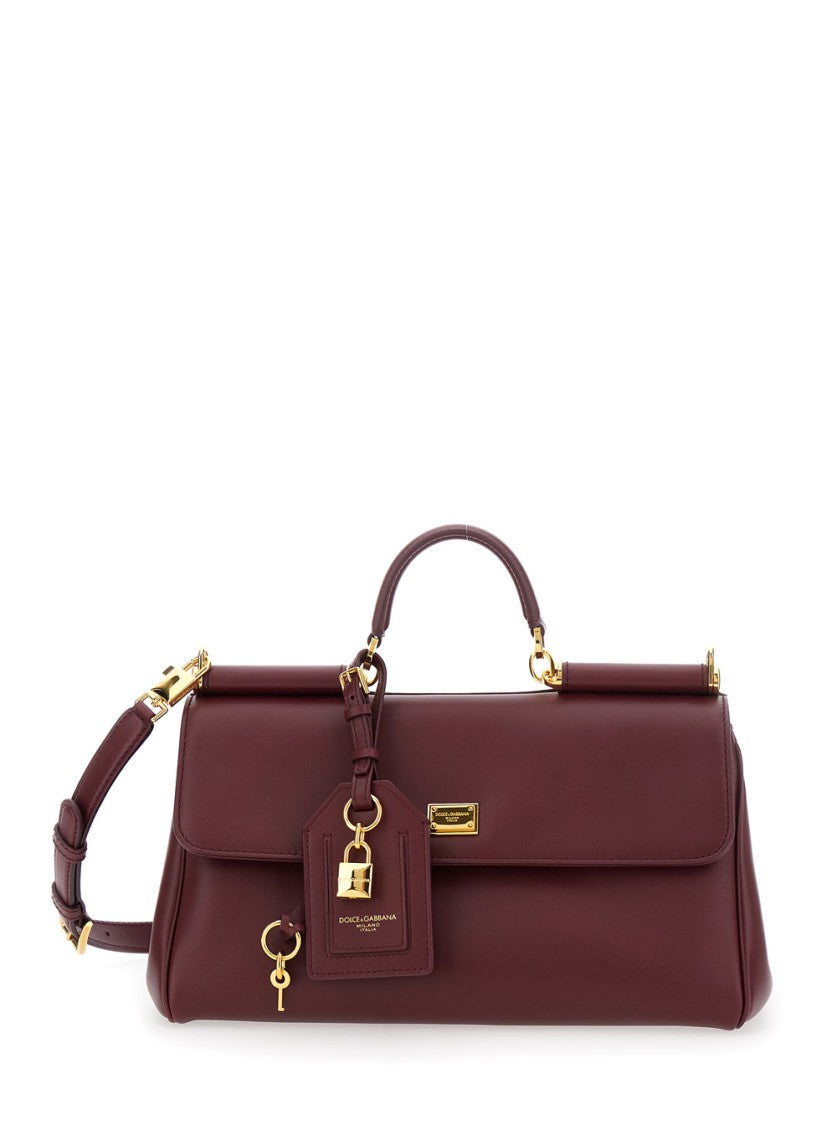 Dolce & Gabbana Structured Burgundy Shoulder Bag