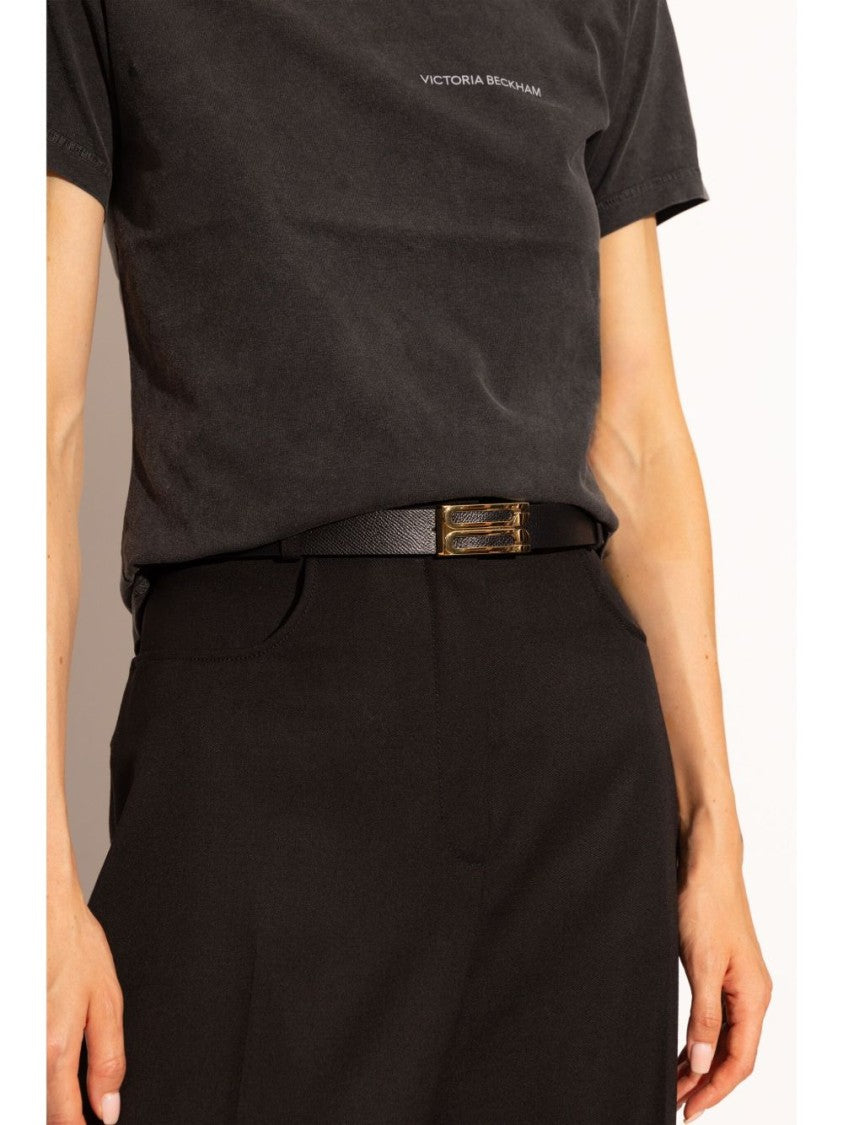 Victoria Beckham Minimalist Black Belt With Simple Buckle Design