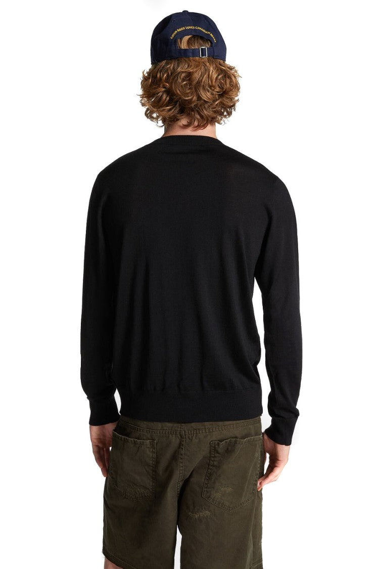 Dsquared2 Black Wool Tonal-Logo Crewneck Sweater