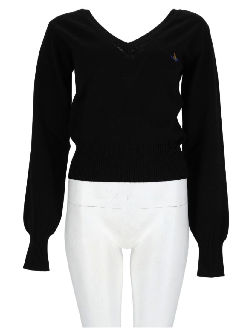 Vivienne Westwood Black Deep V-Neck Ribbed Cotton-Blend Sweater