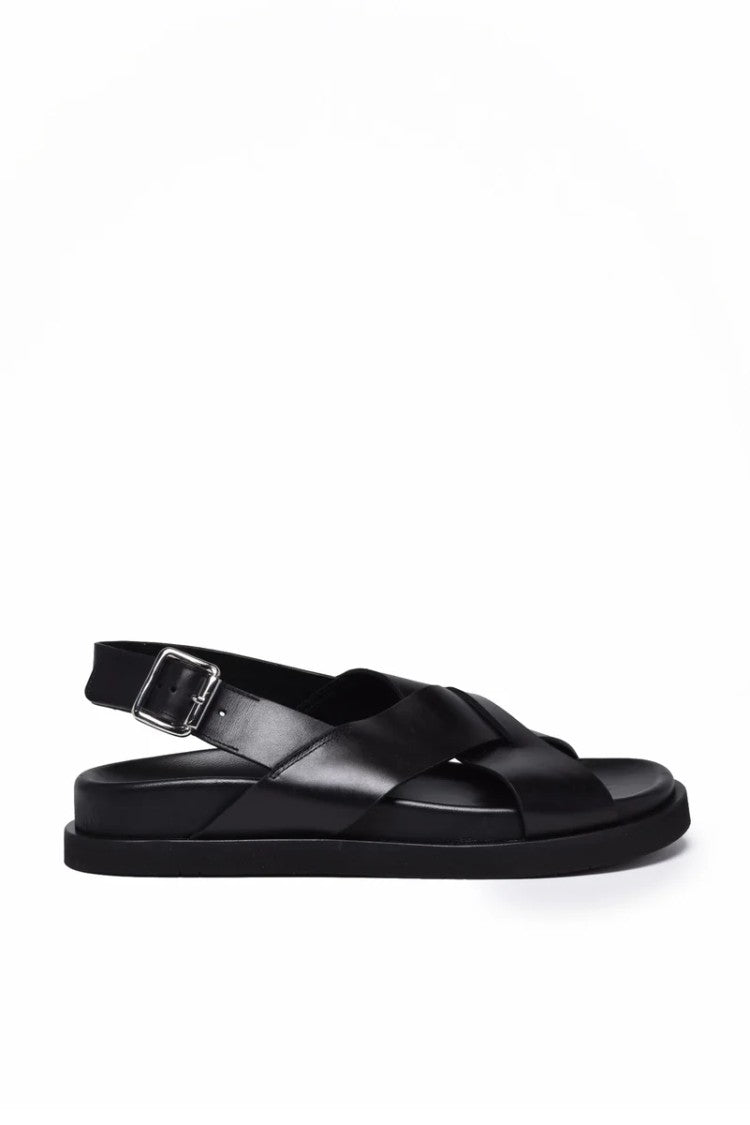 Guglielmo Rotta Black Leather Rubber Sole Sandal