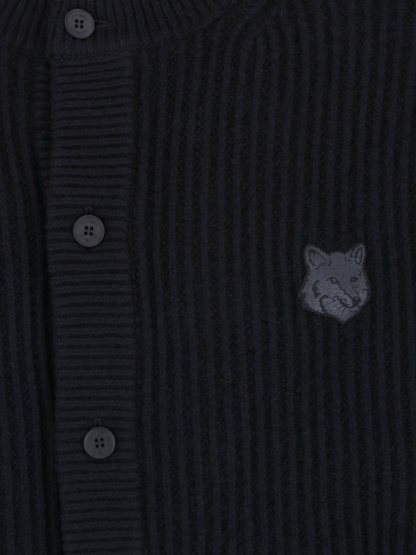 Maison Kitsuné Black Fox Emblem Ribbed Cotton Cardigan