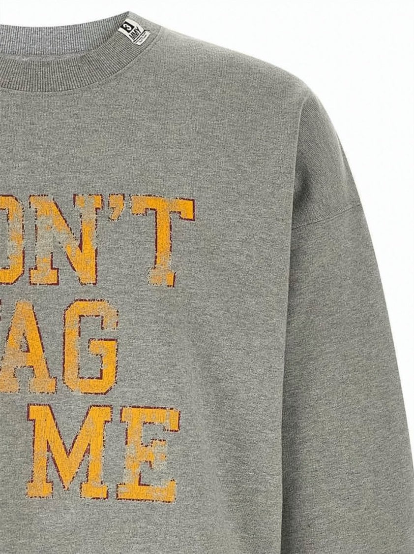 Maison Mihara Yasuhiro Grey Crewneck Sweatshirt With Distressed Orange Text