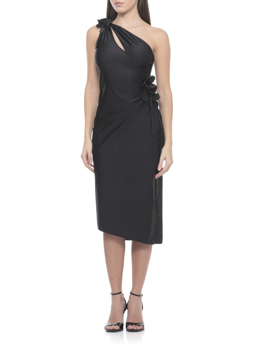 Coperni Asymmetric One-Shoulder Mini Dress With Floral Embellishments