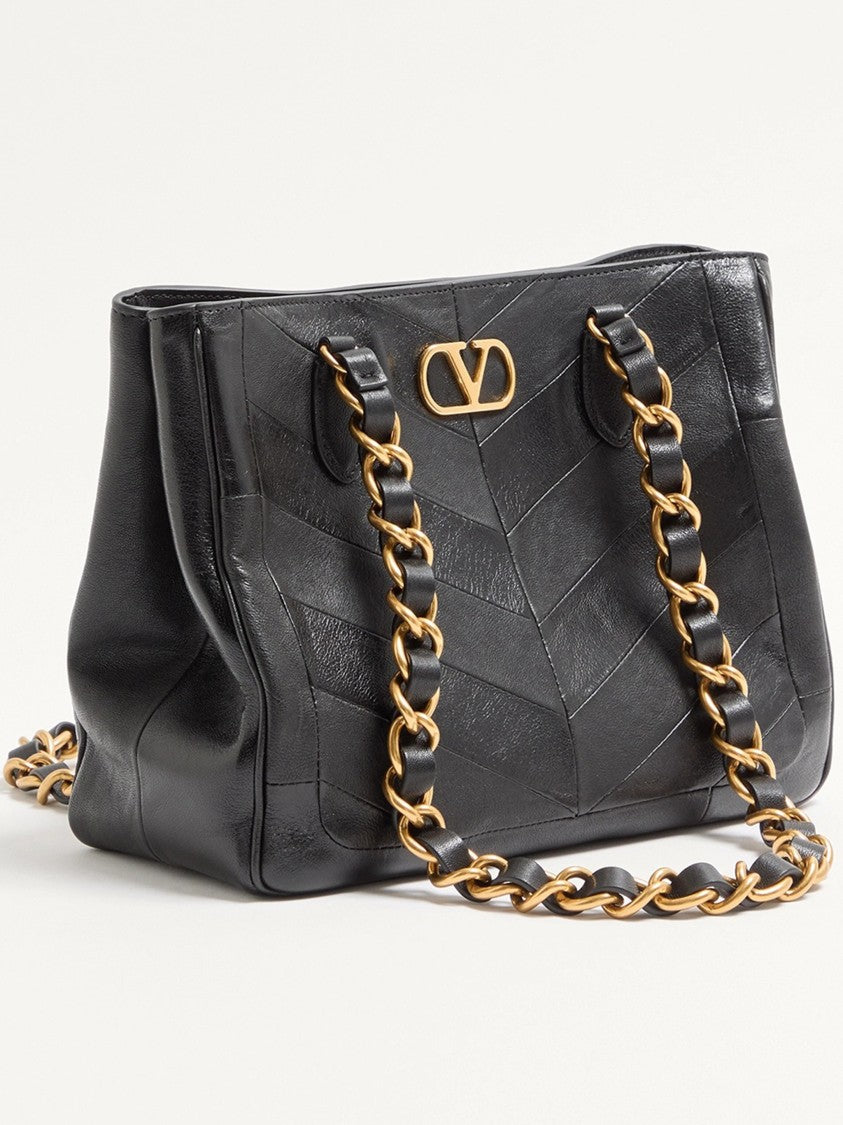 Valentino Black Laseine Chevron Nappa Leather Tote