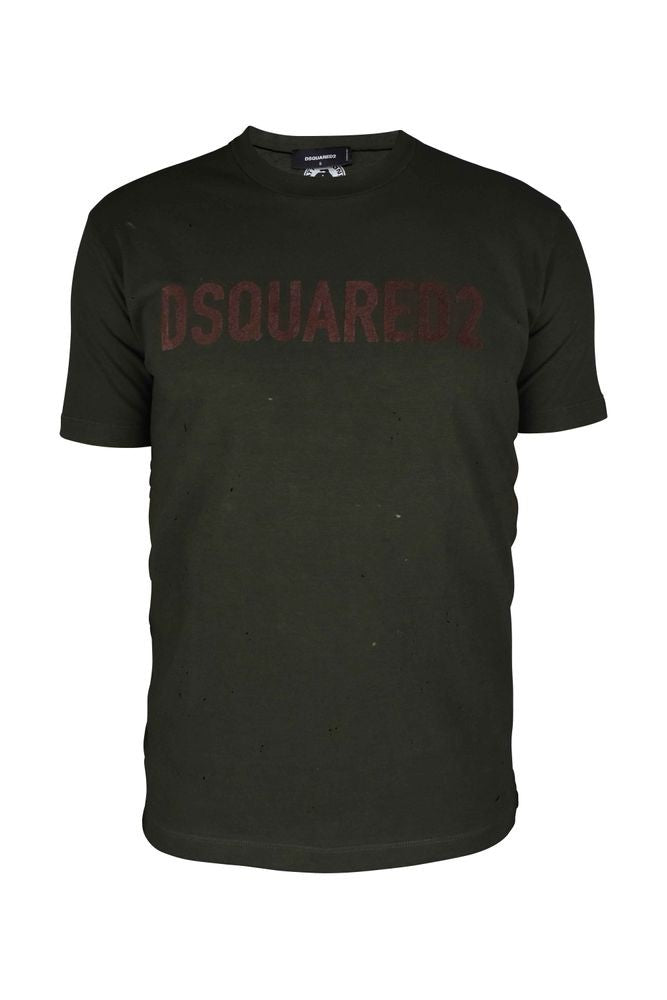 Dsquared2 Distressed Khaki Green Cotton T-Shirt