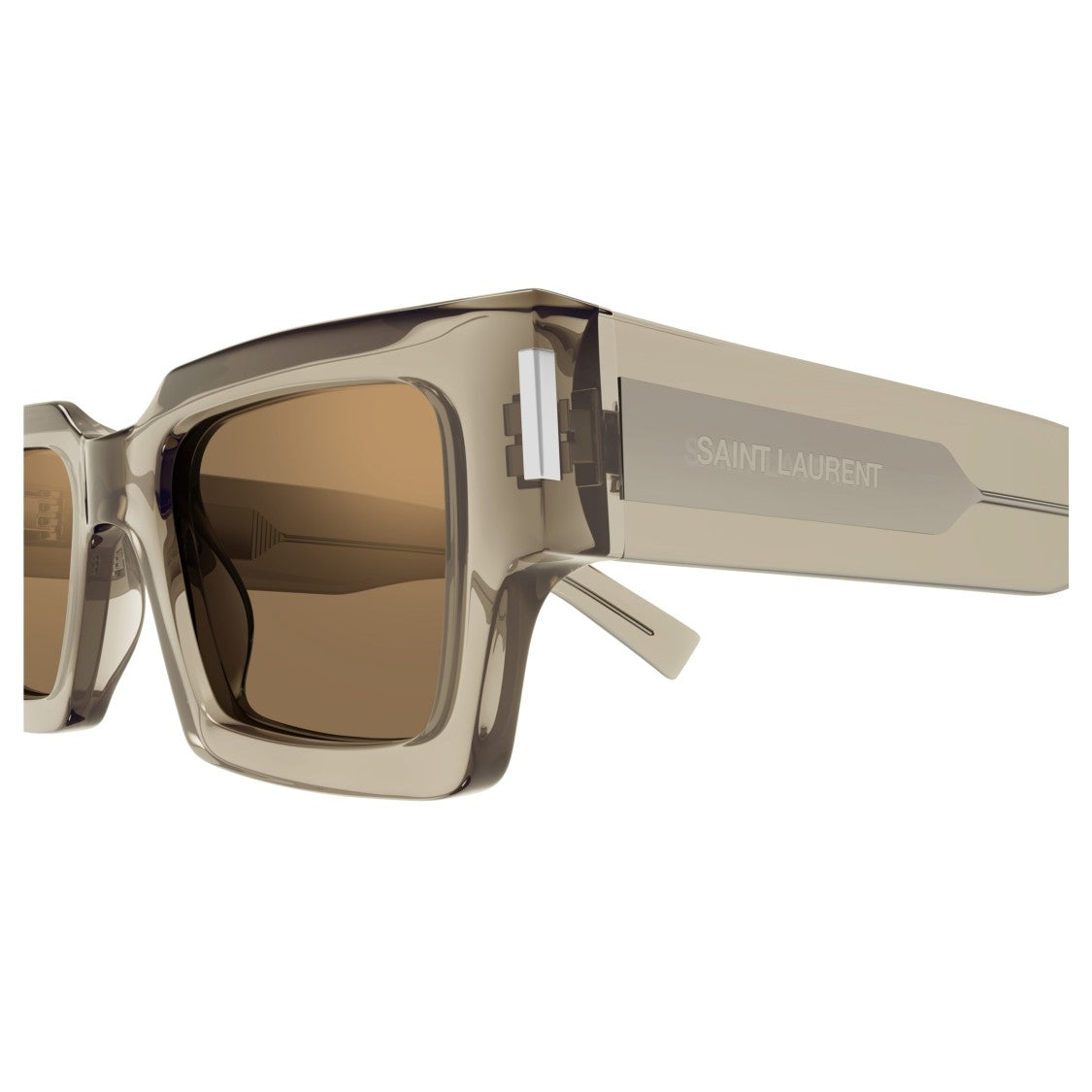 Saint Laurent Rectangular Frame Sunglasses With Translucent Taupe Finish