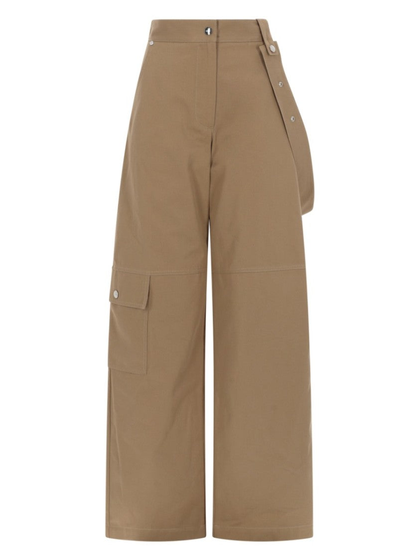 Msgm Neutrals High Waist Snap Flap Cotton Wide-Leg Pants