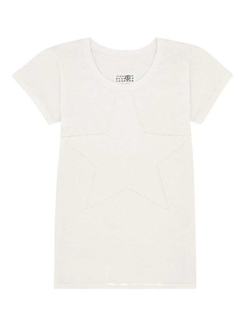 Mm6 By Maison Margiela Star Applique Off-White Cotton T-Shirt