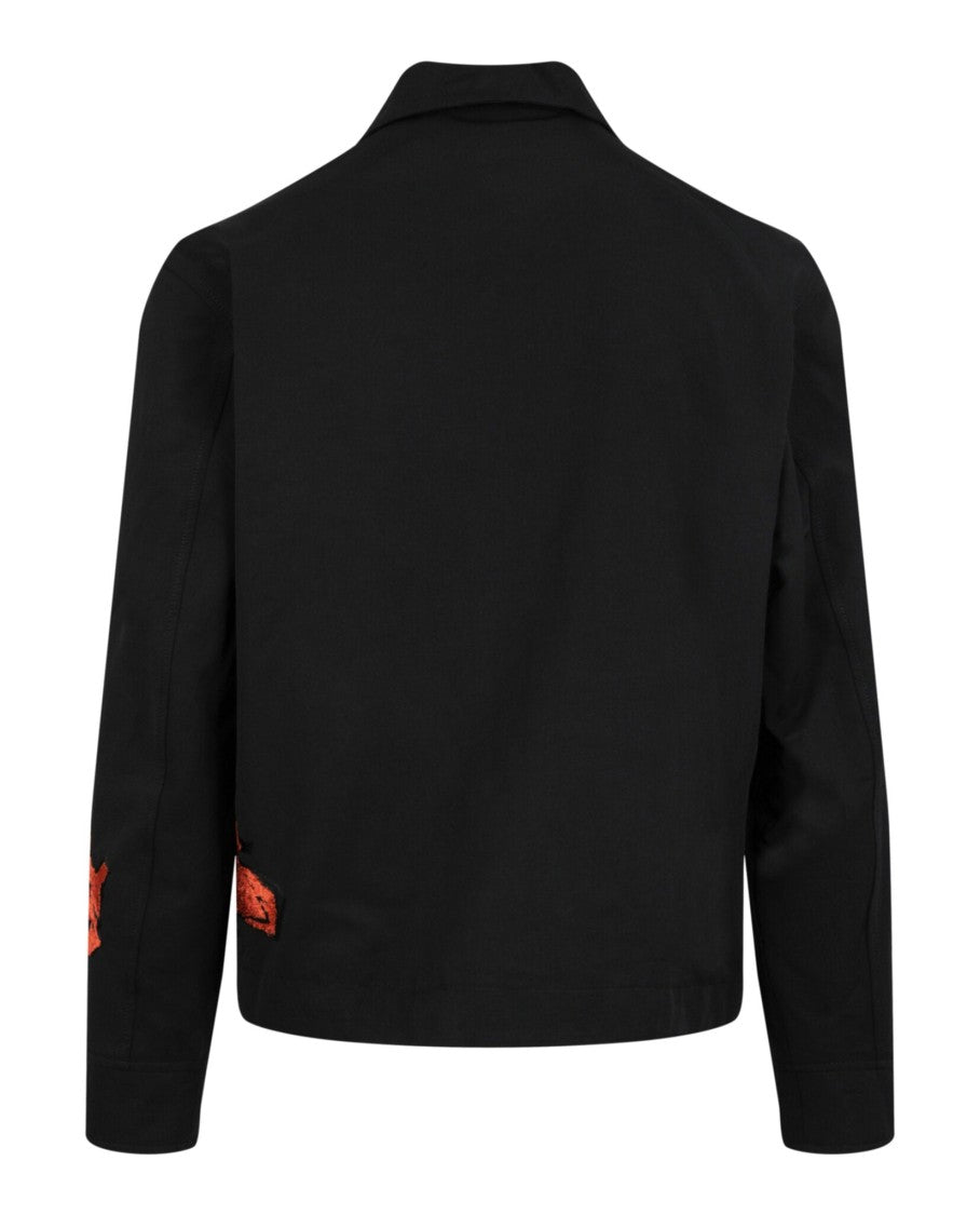Off-White Zip-Up Black Harrington Jacket With Embroidered Detail