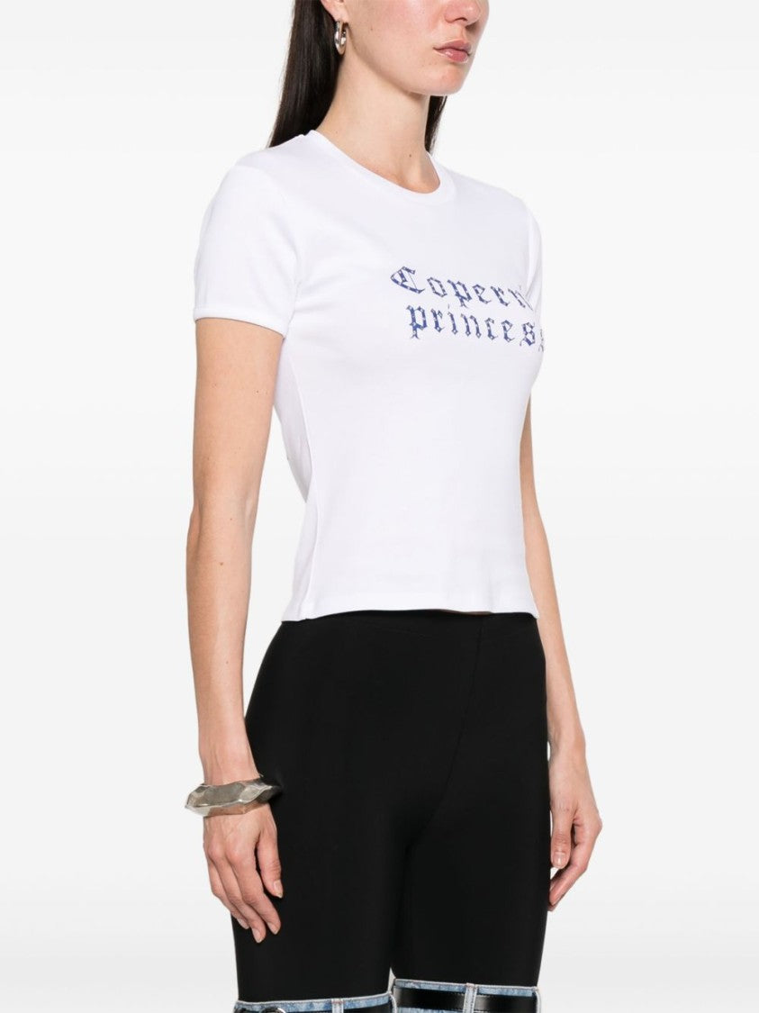 Coperni White Ribbed Crew Neck Logo Top