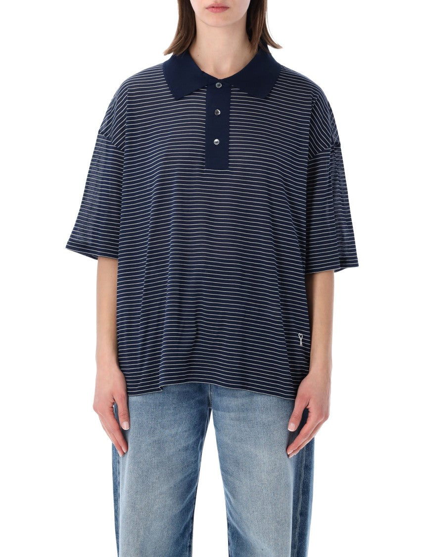 Ami Paris Ami De Coeur Striped Boxy Polo