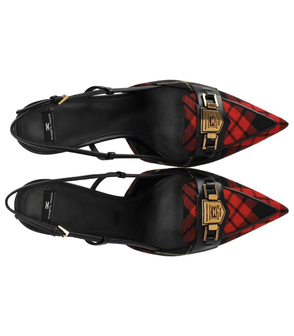 Elisabetta Franchi Black And Red Tartan Slingback Pump
