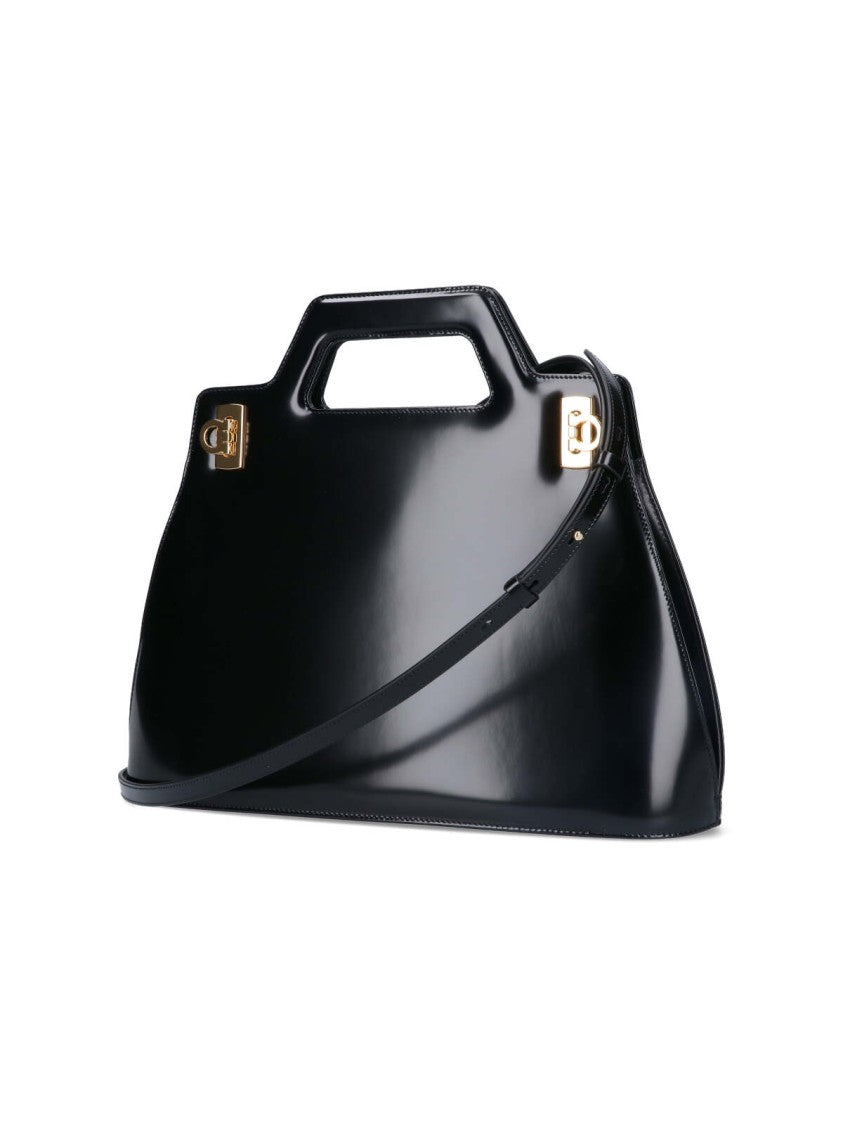 Ferragamo "Wanda" Black Leather Handbag