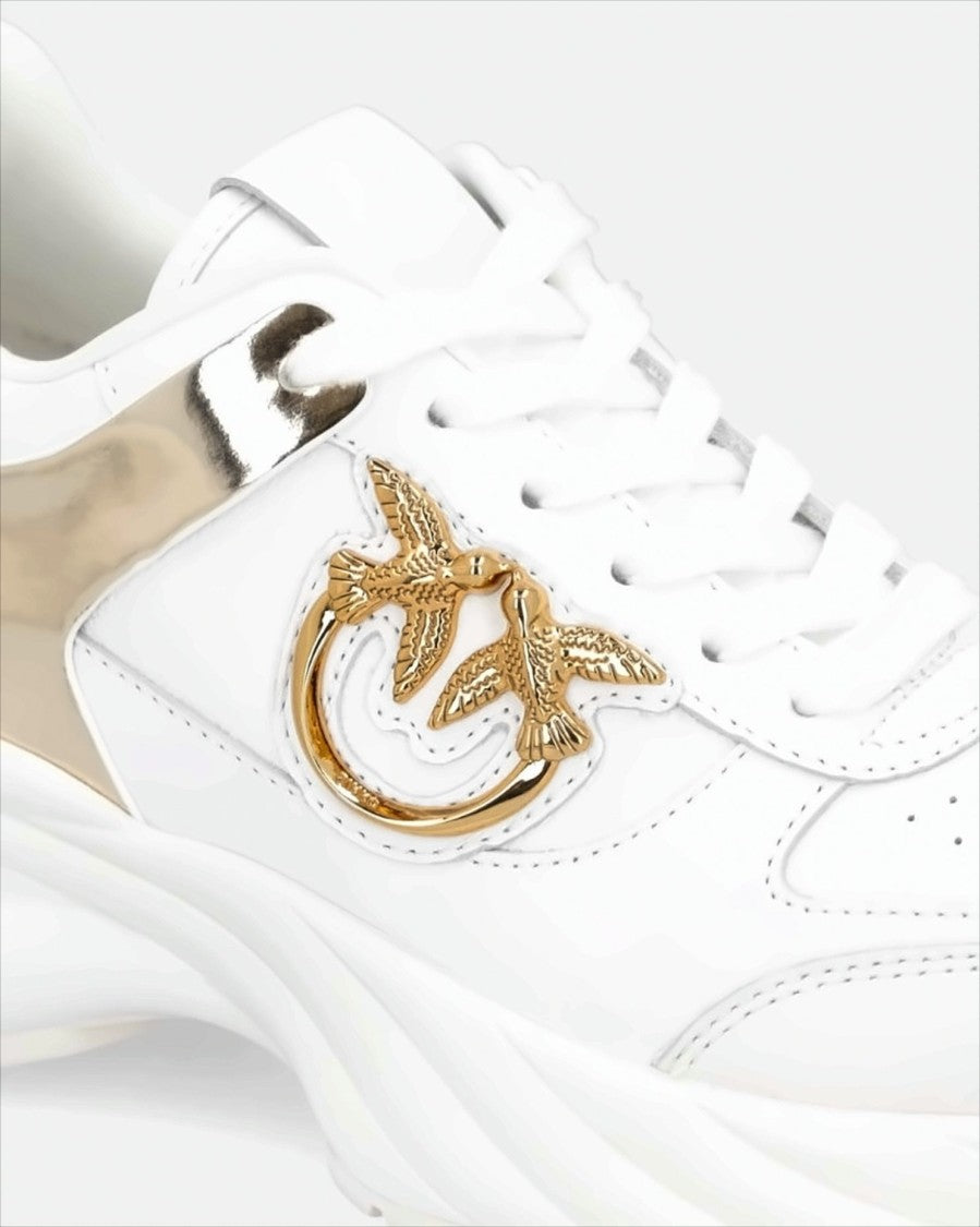 Pinko Leather Effect Sneakers With Mirror Inserts