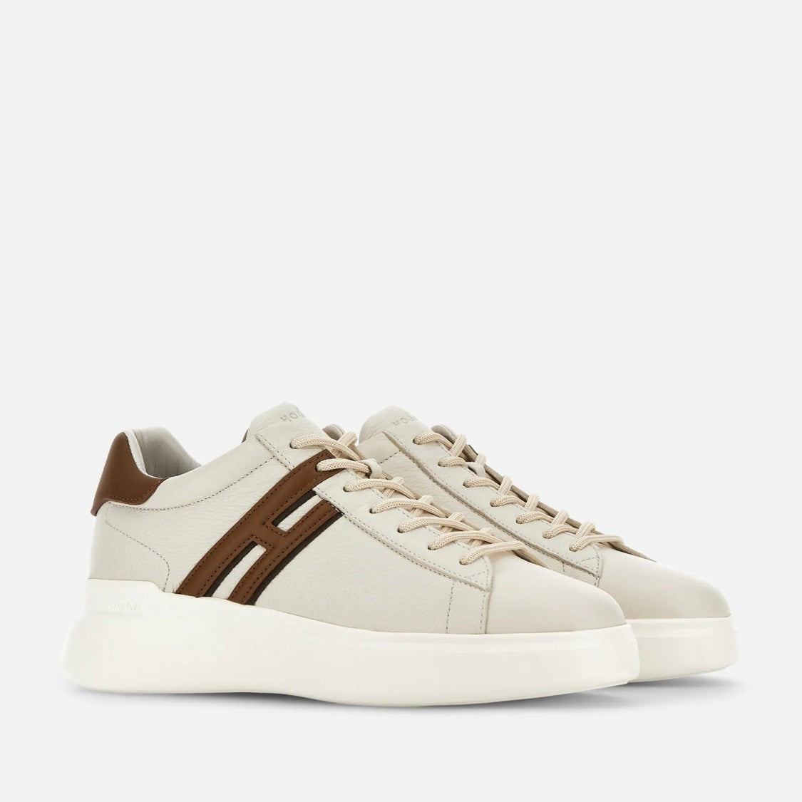 Hogan H580 Allacciato H Profilo Sneakers In White Cuoio