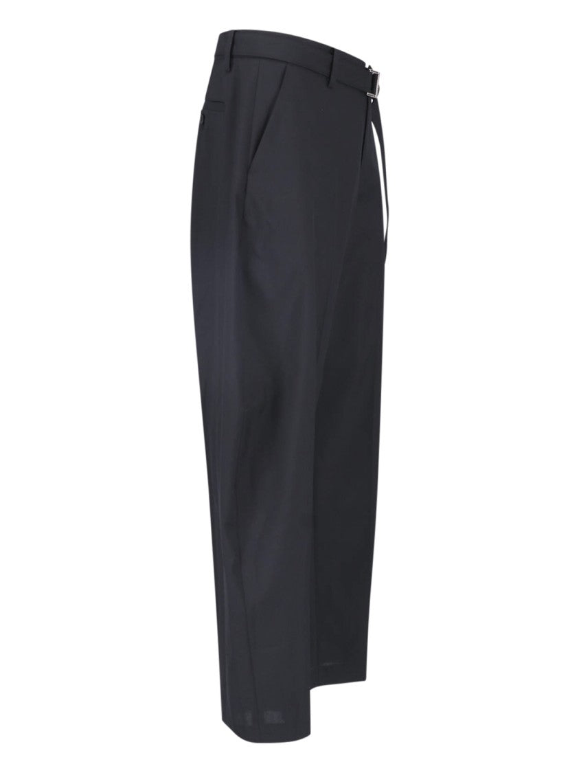Sacai Mid-Rise Wide-Leg Trousers With Removable Belt And Structured Pockets