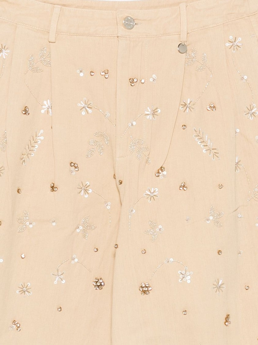 Liu Jo Beige Embroidered Sequin Shorts