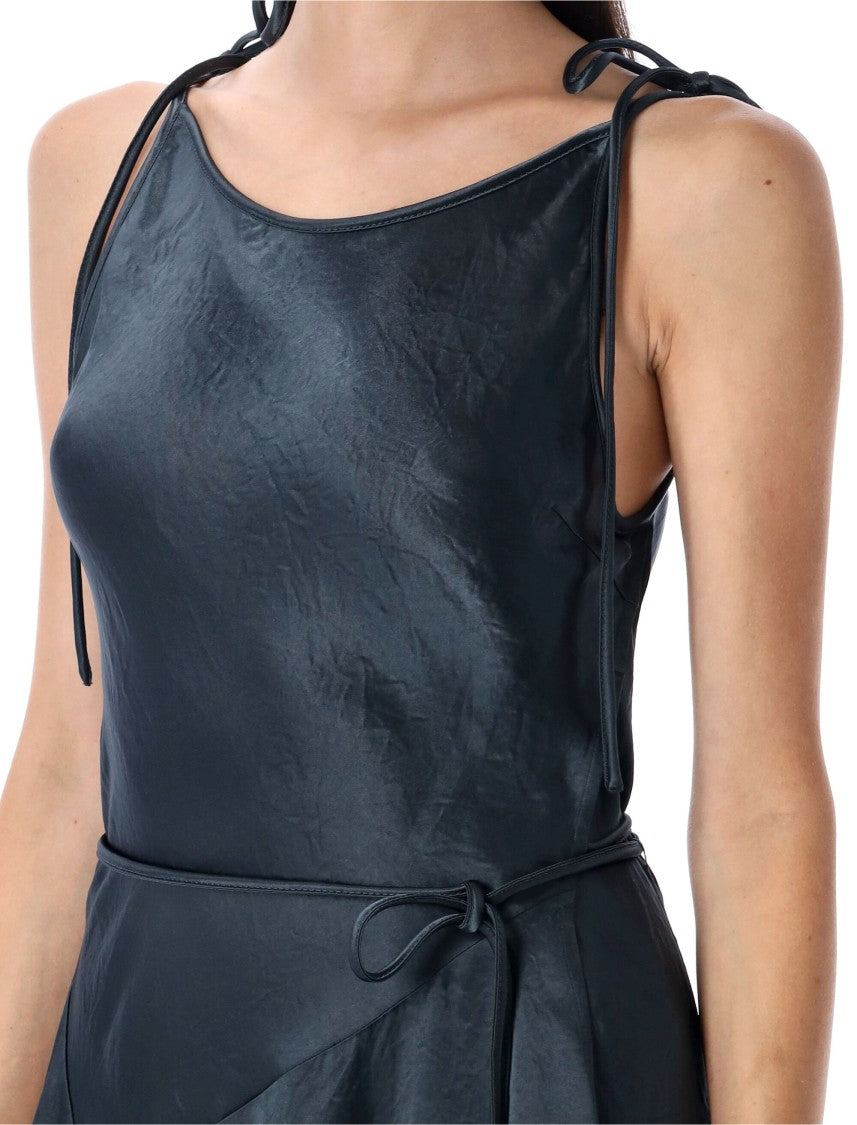 Acne Studios Satin Lace Midi Dress With Crinkle Finish