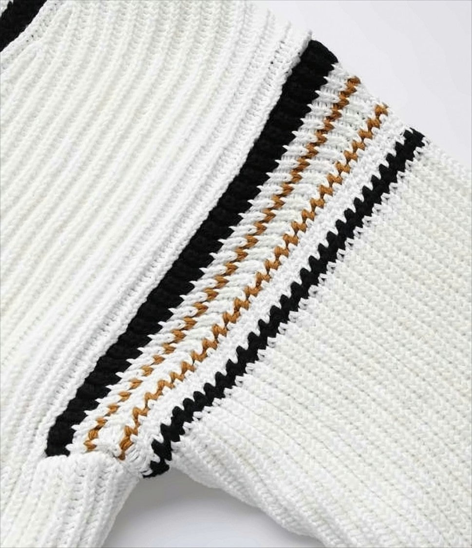 Golden Goose Ribbed Knit Sweater With V-Neckline And Striped Accents