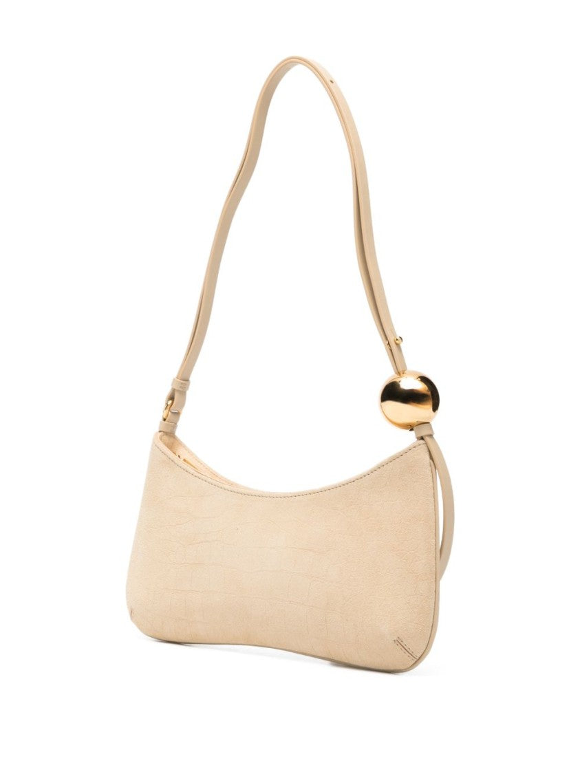Jacquemus Beige Suede Top Zip Gold Bag