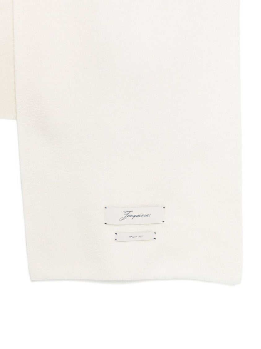 Jacquemus Beige White Knitted Appliqué Logo Scarf