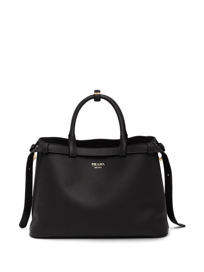 Prada Logo-Plaque Leather Tote Bag