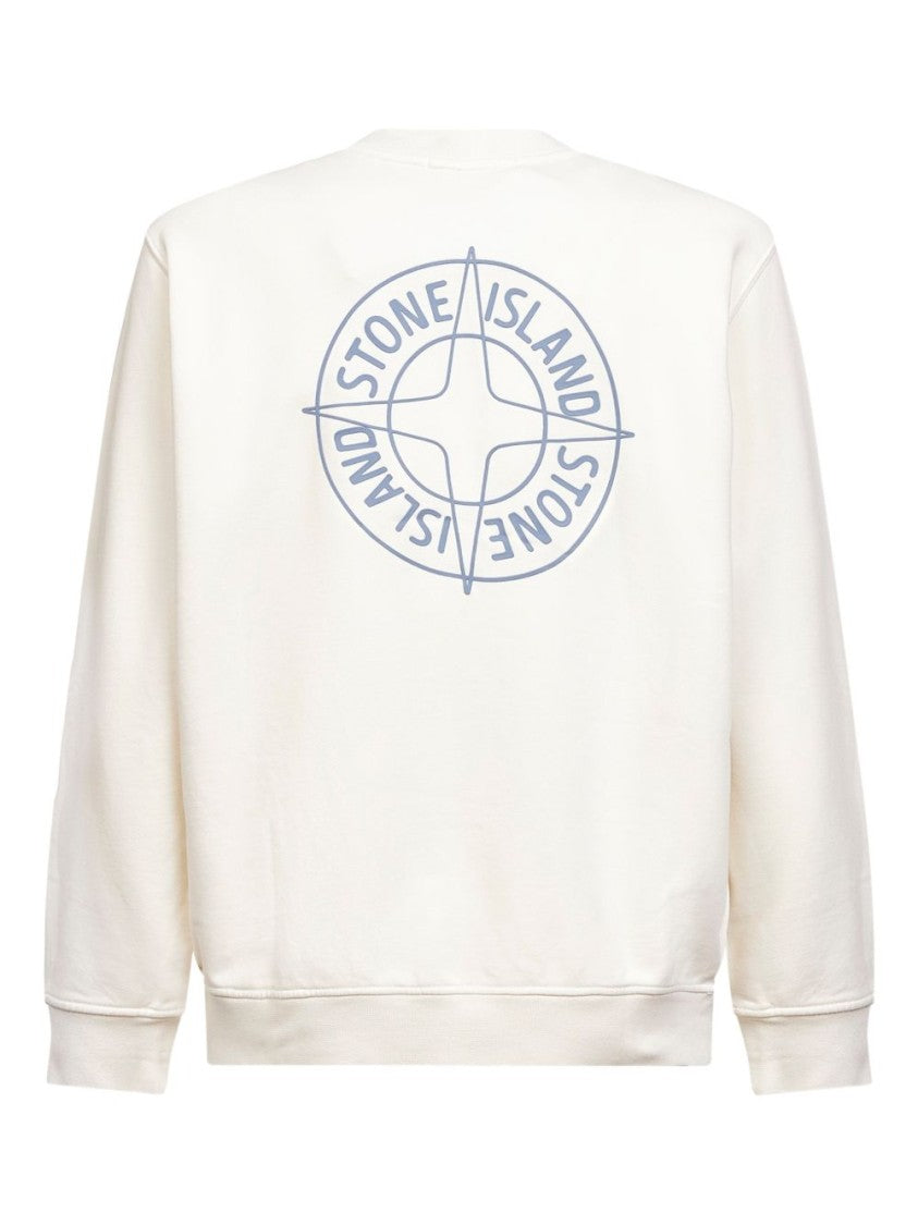 Stone Island Oversized White Sweatshirt With Embossed Compass Logo