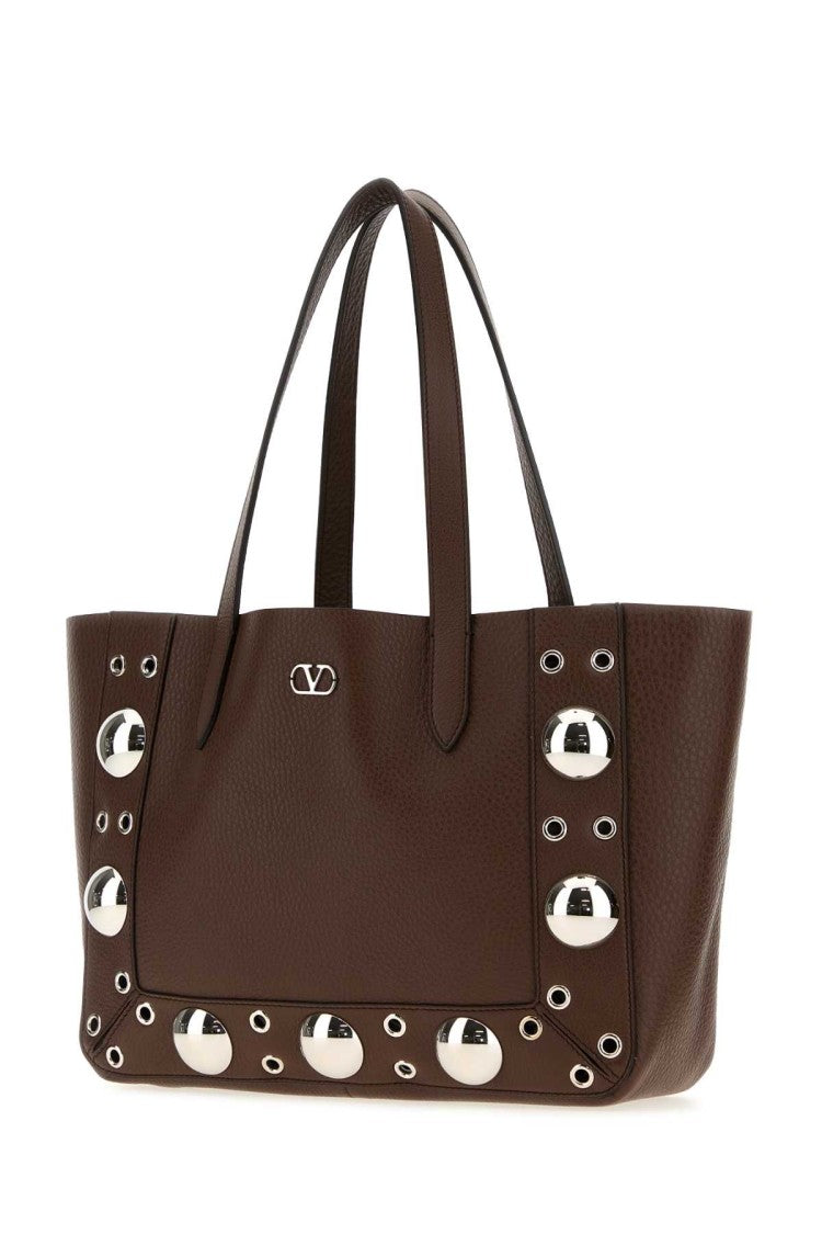 Valentino Garavani Brown Leather Small Nellcôte Shopping Bag