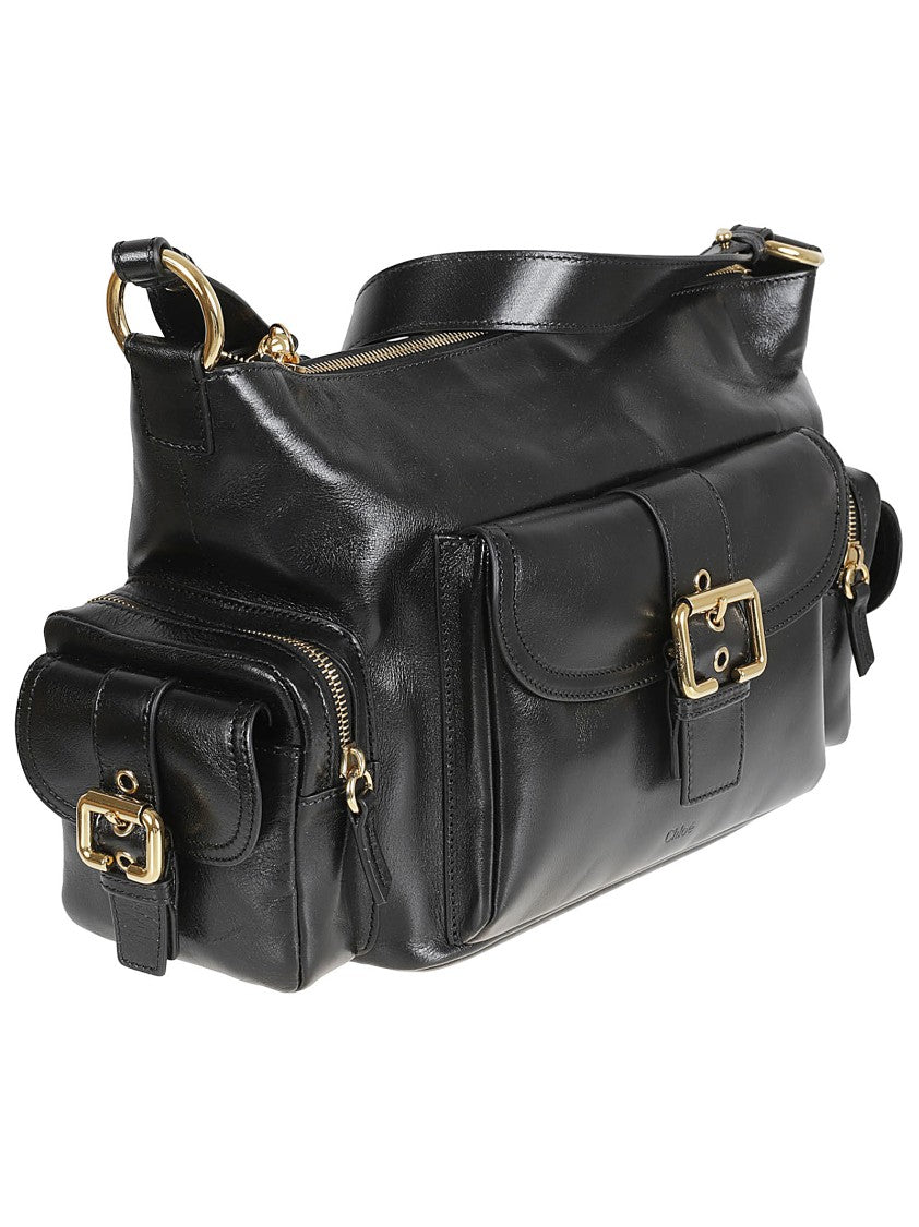 Chloé Structured Black Leather Bag With Gold-Tone Hardware